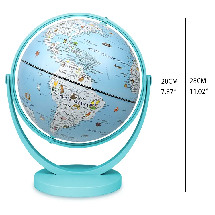 20cm (8") Full-Swing Blue Color Cartoon World Globe with Durable Plastic Base & Meridian detail view 1